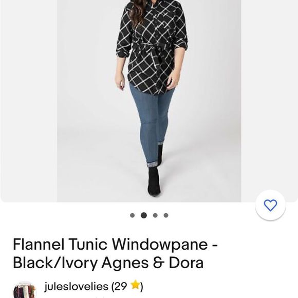 Agnes & Dora black ivory window pane flannel button up tunic top belt size XL - Picture 11 of 11